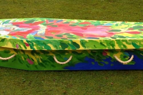 Decorate cardboard coffin paint eco